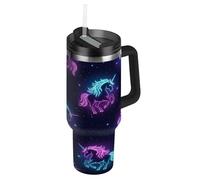 RPLIFE Unicorns Purple Tumbler with Handle and Straw 40 Oz, Insulated Stainless Steel Coffee Mug for Men Women Travel