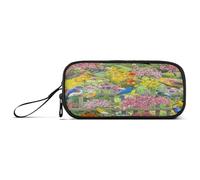 RPLIFE Vibrant Garden Scene Birds Flowers Pen Bag, Zip up Pencil Case, Large Pencil Pouch