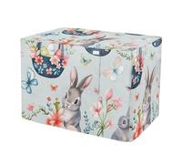 RPLIFE Vintage Rabbit Flower Blue Dog Crate Cover (S-XL) Windproof Pet Crate Cover with Roll-up Sides, Reduces Barking, Small
