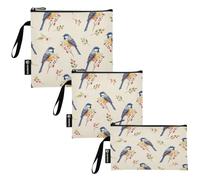 RPLIFE Watercolor Songbirds Beige Reusable Sandwich Snack Bags, Zipper Food Safety Lunch Bag Washable for Students (3 Pack: S/M/L)