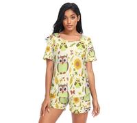 RPLIFE Whimsical Owls Short Sleepwear Women, Summer Pajama Short, Whimsical Owls, L