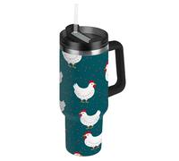 RPLIFE White Chickens Dark Green Tumbler with Handle, Stainless Steel 30 Oz Insulated Cup with Lid and Straw for Women Men Travel