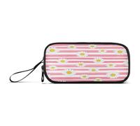 RPLIFE White Daisies Pink White Stripe Pencil Box Case, Big Pencil Case, Soft Pencil Pouch for Girls