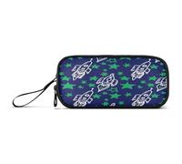 RPLIFE White Doodle Spaceships Green Stars Dark Blue Case for Pencils, Classic Pocket Pencil Case, Pencil Pouch Cute