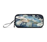 RPLIFE White Gold Marble Texture Pen Pouch, Big Pencil Bags, Pencil Case for Adults Women, Watercolor of a Turtle and Flowers, one size, Artistic Style
