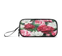 RPLIFE White Red Pink Peonies Basic Pencil Bag, Large Pencil Case Pretty Pencil Case