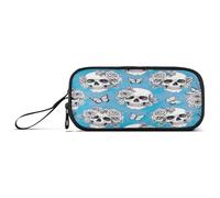 RPLIFE White Skulls Blue Pencil Pouches, Pencil Case Big, Cloth Pencil Case