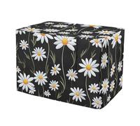 RPLIFE White Wild Daisies on a Black Pet Cage Cover with Openings, Wind-Resistant Pet Crate Cover, Large