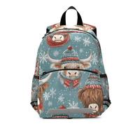 RPLIFE Winter Highland Cow Snowflake Toddler Girl Backpack with Leash Little Kid's Backpacks Mini Travel Back Pack 3-6 Years, Medium