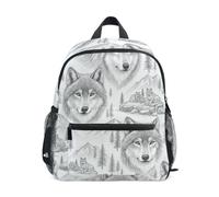 RPLIFE Wolf Mountain Grey Toddler Backpack for Boys Girls Kids Backpacks, Wolf Mountain Grey, S, Cool Soccer Print Backpacks