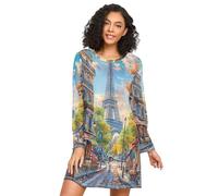 RPLIFE Womens Night Shirts, Long Sleeve Nightgowns for Women, Lounge Homewear Dress for Autumn, City Street Paris, City Street Paris, XXL
