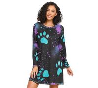 RPLIFE Womens Sleep Shirts, Long Sleeve Nightgowns for Women, Casual Pajama Sleep Dress for Fall Winter, Neon Paws Black, Neon Paws Black, XXL
