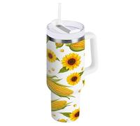 RPLIFE Yellow Corn Cobs Sunflower 40 Oz Tumbler with Handle and Straw, Stainless Steel Coffee Tumbler, Insulated Water Bottle with Straw