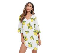 RPLIFE Yellow Lemons V Neck Dress Printed Loose Summer Dress Women, Yellow Lemons, S