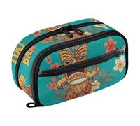 RPLIFE Yellow Tiki Masks Floral Pencil Case, Pencil Bag with Clear PVC Pocket, Pencil Case for Colored Pencils
