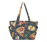 RPLIFE Zipper Tote Bag, Vintage Pizza Green Handbag, Work Bags