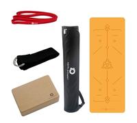 RPM Power Yoga Mat Pro Bundle - Yoga Mat with Alignment Lines, Yoga Bundle with Yoga Block, Resistance Band, Yoga Belt & Yoga Bag (Orange)