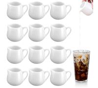 Rppiup 12 PCS Small Milk Jug, White Ceramic Milk Jug, Mini MilkJug, Small Gravy Jug, Reusable Milk Frothing Jug, Porcelain Syrup Server for Coffee Sauces and Creamer (50 ML with Handle)