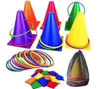 Rppiup 3 in 1 Carnival Games, 31 PCS Soft Plastic Bean Bag Ring Toss Game, Cones & Ring & Bean Bag Toss Game Play Set, Bean Bags Kids Throwing Indoor Outdoor for Age 3+ Years Old Girls Boys Toddlers