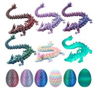 Rppiup 6pcs 3D Printed Dragon in Egg, Fully Articulated 3D Printed Fidget Toy, Fantasy 3D Dragon Eggs with Dragon Inside, Easter Basket Fillers, Crystal Dragon Figurines for Kids & Adults Home Decor