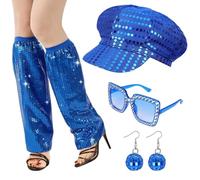 Rppiup 70s Disco Accessories, Abba Accessories for Women, 1970s Fancy Dress Costumes Women with Glitter Abba Hat Sunglasses Earrings Leg, Retro 70 Theme Party Halloween Birthday Hippie Costume