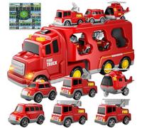 Rppiup 8 In 1 Fire Engine Toys for 3-6 Years Old Boys Girls, Fire Truck Toys with 6 Vehicles & a Traffic Mat for Kids Age 3-6, Friction Power Fire Car Truck Bus Christmas Birthday Gift for Children 3+