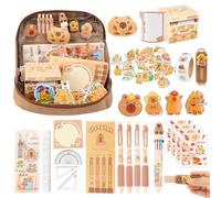 Rppiup Capybara Stationery Set, 72 PCS Capybara Pencil Case with Stationary, Pens, Stickers, Ruler, Doll, Sticky Notes and More, Cute Pencil Case, Kawaii Stationery for Office School Boys Girls Kids