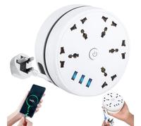 Rppiup Extension Lead with USB Slots, 2.8m Plug Extension Socket with 5-Outlet Surge, 3USB Ports, Rollable Retractable Travel Extension Lead, 2500W 10a Muti Power Strip