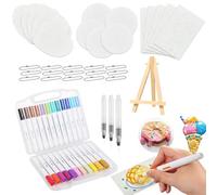 Rppiup Magic Puffy Paint Kit, 58PCS Magic 3D Foam Texture Painting Kit, Magic Foam Texture Painting Kit with 15 Canvas Sponge, 24 Colored Pens, 3 Water Pens, 15 Chain & 1 Easel, for Kids Crafts & DIY
