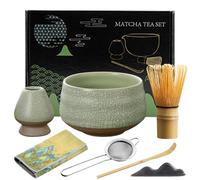 Rppiup Matcha Whisk Set, 7pcs Matcha Set Whisk and Bowl, Holder, Scoop, Sifter, Teaspoon Holder, Landscape Mat. Ice Crack Texture Matcha Kit, Japanese Tea Set for Usucha, Koicha and Latte (White)