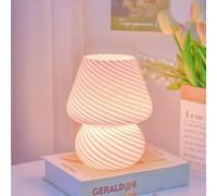 Rppiup Mushroom Lamp, Glass Mushroom Table Lamp, Mushroom Night Light 3 Color Changing Dimmable Desk Lamp, Pink Bedside Lamp, LED Glass Desk Light for Bedroom, Living Room, Office (Pink)