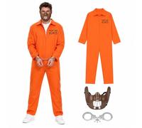 Rppiup Prisoner Costume, Prisoner Outfit, Orange Jumpsuit, Convict Costume | with Handcuffs and Mask, One size fits adults, for Halloween, Horror Nights, Cosplay, Stag Dos, Theatre Productions