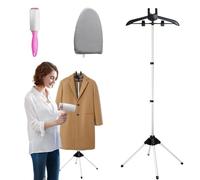 Rppiup Steamer Stand, Folding Telescopic clothes steamer stand With Ironing Gloves & Hair roller, Handheld Garment Steamer Rack, Height Adjustable Clothes Hanger for Home Steam Ironing Shirts (Black)