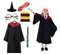 Rppiup Wizard Costume Kids, 6 PCS Fancy Dress Kids with Robe Hat Scarf Wand Glasses and Tie, Kid Robe Costume Set Wicked Costumes for Boys Girls Party Carnival Cosplay Halloween World Book Day
