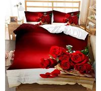Rptidmv Single Duvet Cover Set roses Reversible Bedding Sets with Zipper for Children, Soft Hypoallergenic Microfiber Quilt Cover 61"x 86.6" + 2 Pillowcases 19.7"x 29.5"