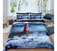 Rptidmv Super King Duvet Cover Set lighthouse Bedding Sets for Teens Adults with Zipper Closure, soft Hypoallergenic Microfibre Quilt Cover 102.3"x 86.6" + 2 Pillowcases 19.7"x 29.5"