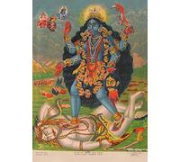 RPW Classic Indian Art Kali Draped with A Necklace of Skulls Stands ON Shiva Bengal Art Studio Circa 1895. 250gsm Gloss Art Wall Art Poster (A4)