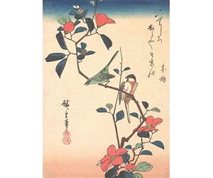 RPW Roystone Print Works Hiroshige 'Japanese White-Eye and Titmouse on a Camellia Branch', Japan, 19th Century, Reproduction gloss A4 & A3 Vintage Classic Ukiyo-e Art Poster