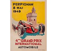 RPW Roystone Print Works Vintage Automobile 'Grand Prix, Perignan', France, 1949, Reproduction 250gsm A4 & A3 Vintage Art Deco Automobile Poster
