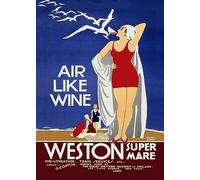 RPW Roystone Print Works Vintage Travel England 'Weston Super Mare for Air Like Wine', Circa. 1920-30's, Reproduction 250gsm Gloss A4 & A3 Art Deco Vintage Poster