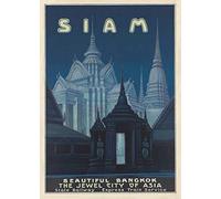 RPW Roystone Print Works Vintage Travel Thailand 'Siam. Bangkok. The Jewel City of Asia', 1920's, Reproduction 250gsm Gloss A4 & A3 Vintage Art Deco Travel Poster