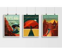 RPW Vintage 1950's Effect Space Travel posters triple set Wall Art Poster A4 and A3 size 250gsm Borderless print (A3)