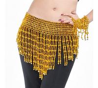 RPXHZLKTM Coin Belt Belly Coin Belt Belly Dancing Triangular Waist Chain Hip u200bBeads Tassel Bells Scarf Dance Belt Dance Wear Silver Golde(Bell Belt Gold)