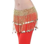 RPXHZLKTM Coin Belt Belly Coin Belt Belly Dancing Triangular Waist Chain Hip u200bBeads Tassel Bells Scarf Dance Belt Dance Wear Silver Golde(Golden)