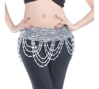 RPXHZLKTM Coin Belt Belly Coin Belt Belly Dancing Triangular Waist Chain Hip u200bBeads Tassel Bells Scarf Dance Belt Dance Wear Silver Golde(Bead Belt Silver)