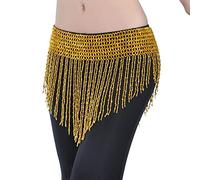 RPXHZLKTM Coin Belt Belly Coin Belt Belly Dancing Triangular Waist Chain Hip u200bBeads Tassel Bells Scarf Dance Belt Dance Wear Silver Golde(Dark Gold Belt)
