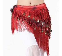 RPXHZLKTM Coin Belt Belly Coin Belt Belt Women Belly Dance Costumes Accessories Sequin Tassel Hip Scarf Belly Dance Belt Hip Scarf Bellydance(Red with Sequins)