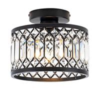 Rpzloila Crystal Ceiling Light Fixture, Modern Semi Flush Mount Ceiling Light,Crystal Chandelier for Kitchen Bedroom Bathroom Entryway Black (Bulb not Included)