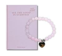 RQ Rose Quartz Bracelet with Silver Heart Charm and Gratitude Journal For women, Charm Bracelets, Spiritual Gifts, Self Care Gift For Women, Love, Anxiety Bracelet