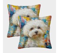 RQATHDUUD Cute Pet Animal Cushion Covers Set of 2 Square Washable Bichon Frise Throw Pillow Cases for Living Room, Sofa, Bedroom, Home & Hotel 50x50cm
